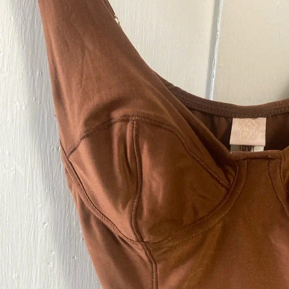 HAH We Are Brown Bodysuit One Piece with Scoop Neck and High-Cut Legs - Picture 4 of 9